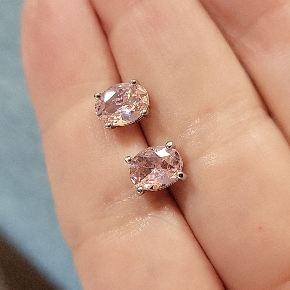 PINK TOPAZ OVAL STUD EARRINGS